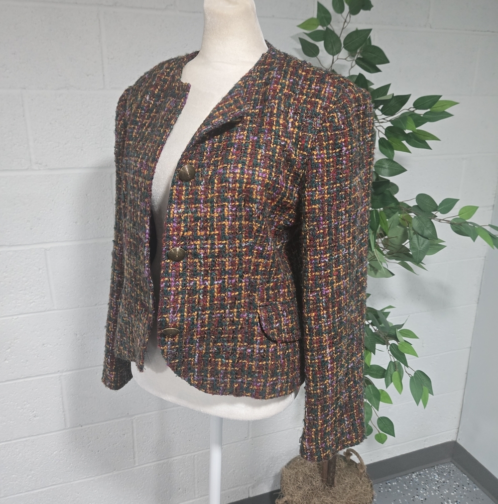 VTG 90s Tweed Multicolored Classic Bubble Era Cropped Blazer Size 4